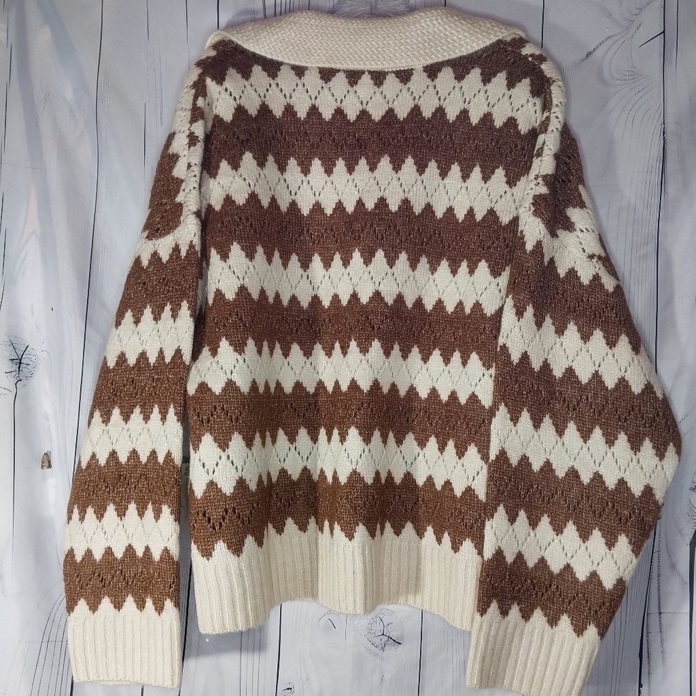 a.n.a a New Approach V-Neck Sweater in Cream and Brown Size XL NWT - Picture 11 of 15